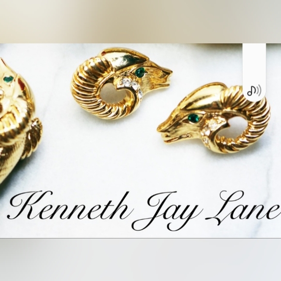 Kenneth Jay Lane Jewelry - Vintage BOOKPIECE Kenneth Lane Ram's Head Earrings stamped uncirculated 24kp